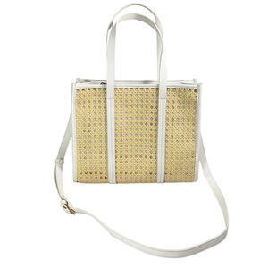 Moda Luxe Rosie Tote Bag Womens Purse Basket Weave Woven Vegan Natural White